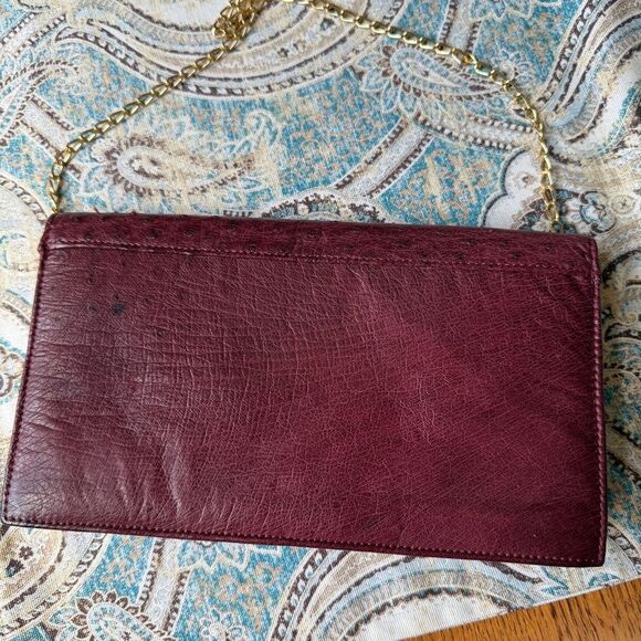 Seberini Creazioni Italiane Burgundy Ostrich Leather Shoulder Bag Clutch Vintage - Picture 2 of 9